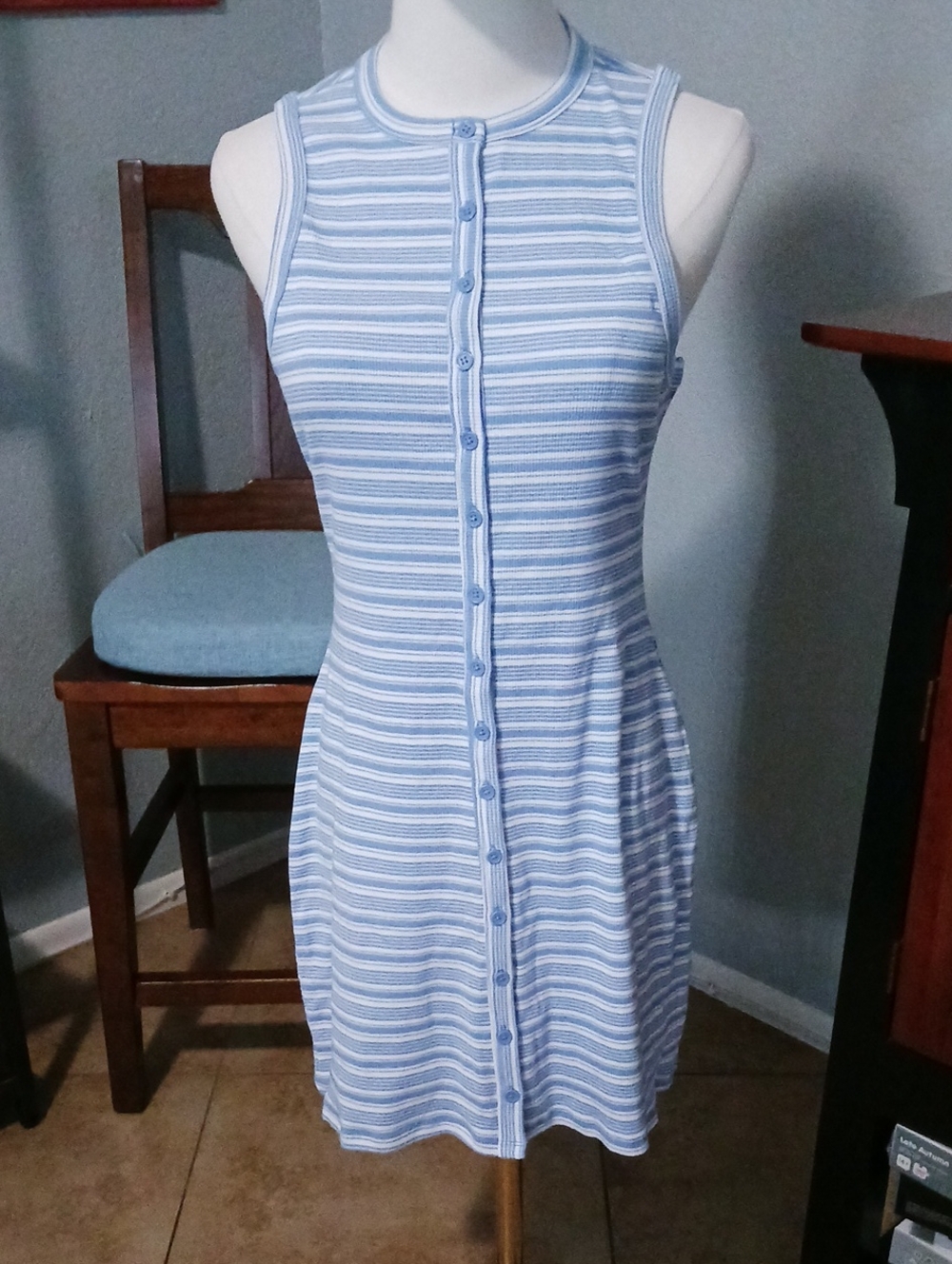 NEW!! wild fable- Light Blue & White Striped Sleeveless Button-Front Mini Dress